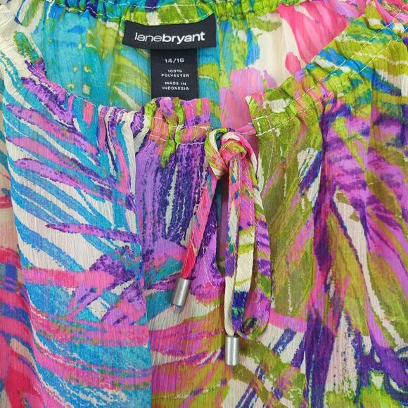 Lane Bryant Gypsy Sheer Top Women 14/16 Split 3/4 Sleeve Colorful Blouson - Picture 11 of 13